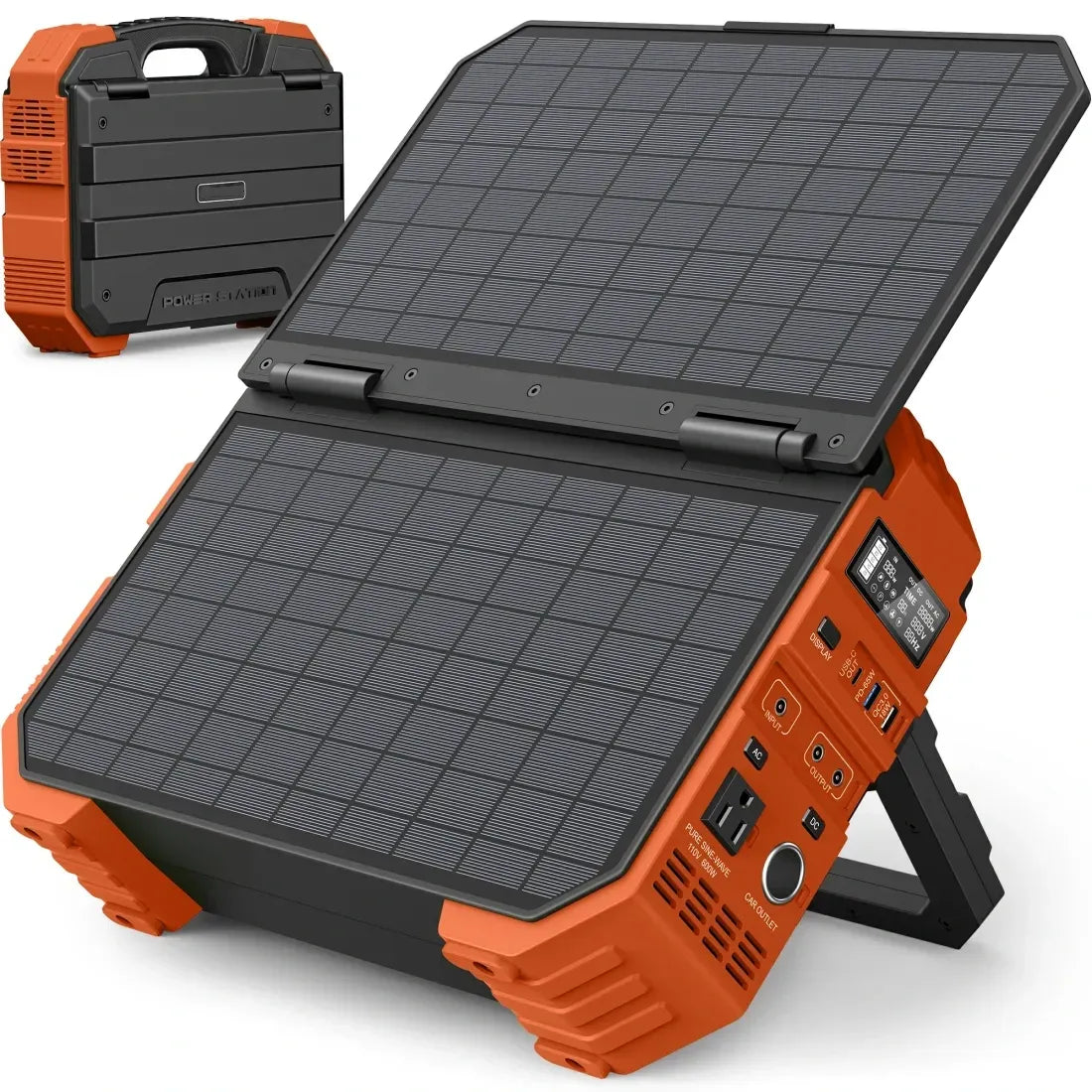 Orange portable power station with integrated solar surface