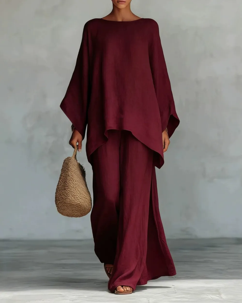 Asymmetric Ethnic Crew Neck Set