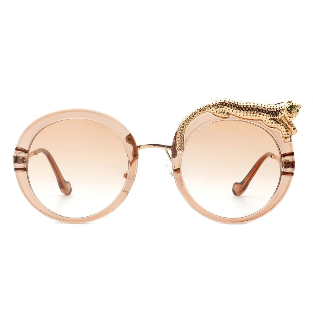 Ribbed Round Frame Sunglasses