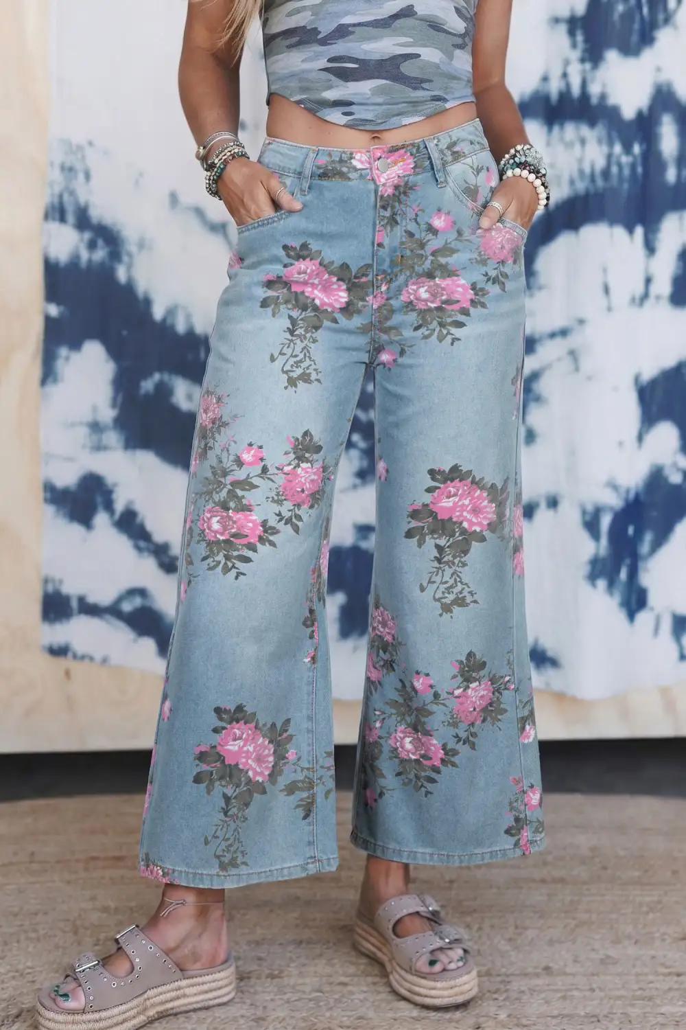 Garden Floral Print Bootcut Jeans
