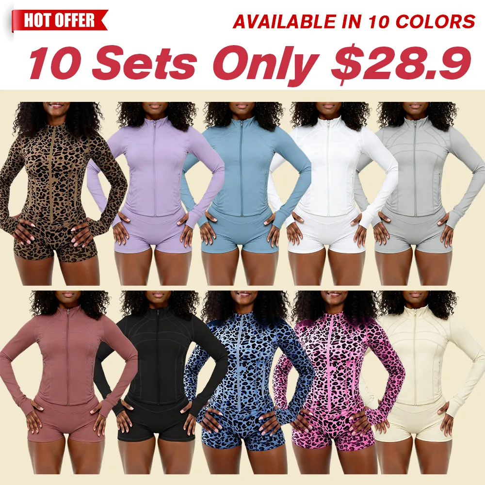 Women's Zipper Long-Sleeved Top and Shorts Set