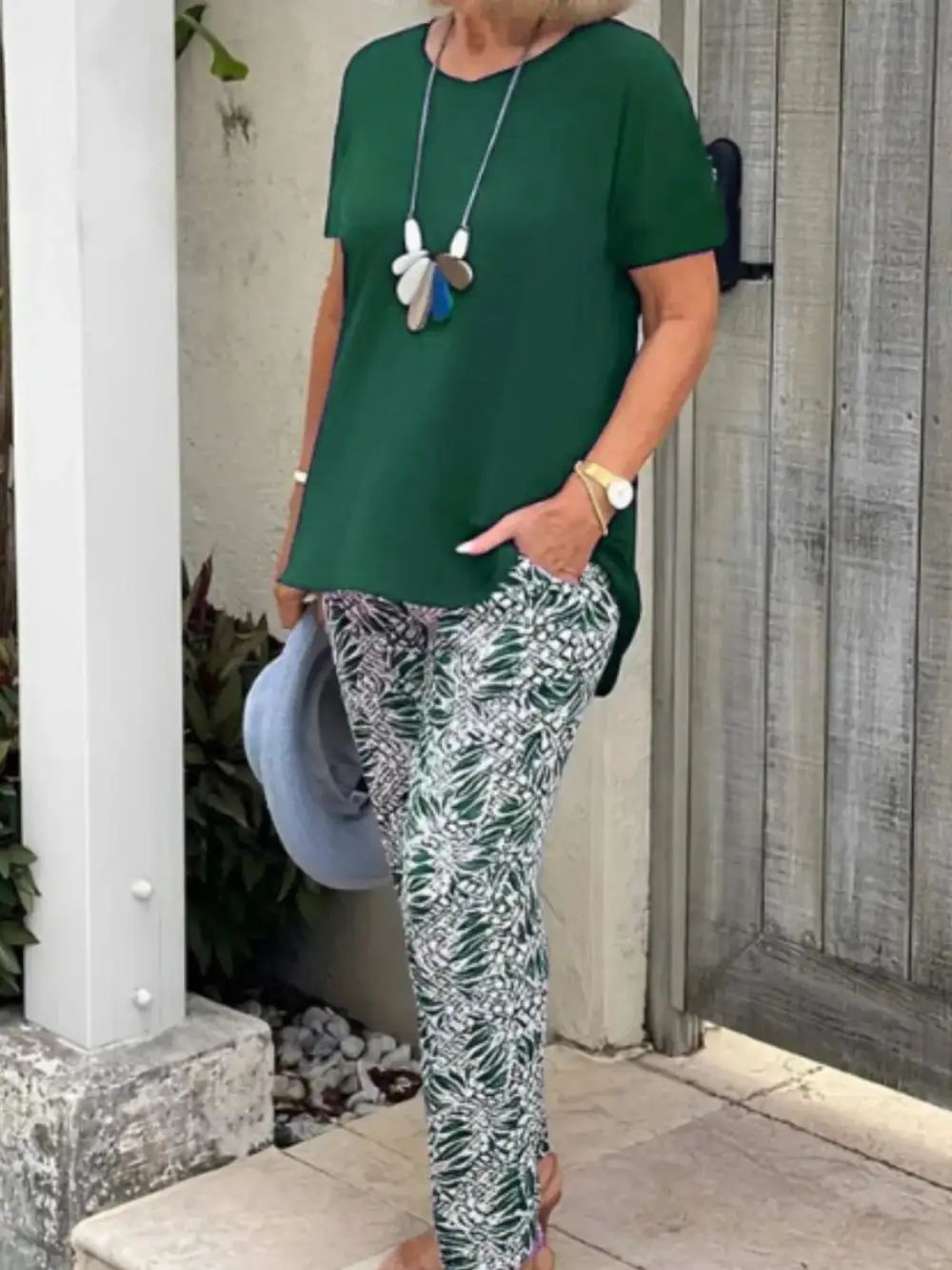 Full Size Round Neck Short Sleeve Top and Pants Set Plus Size Available