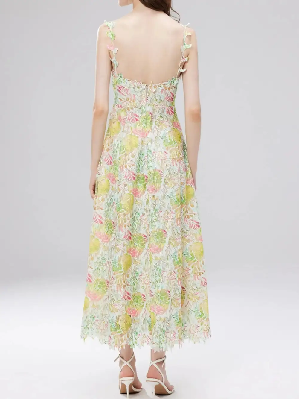 Floral Lace V Neck Midi Dress