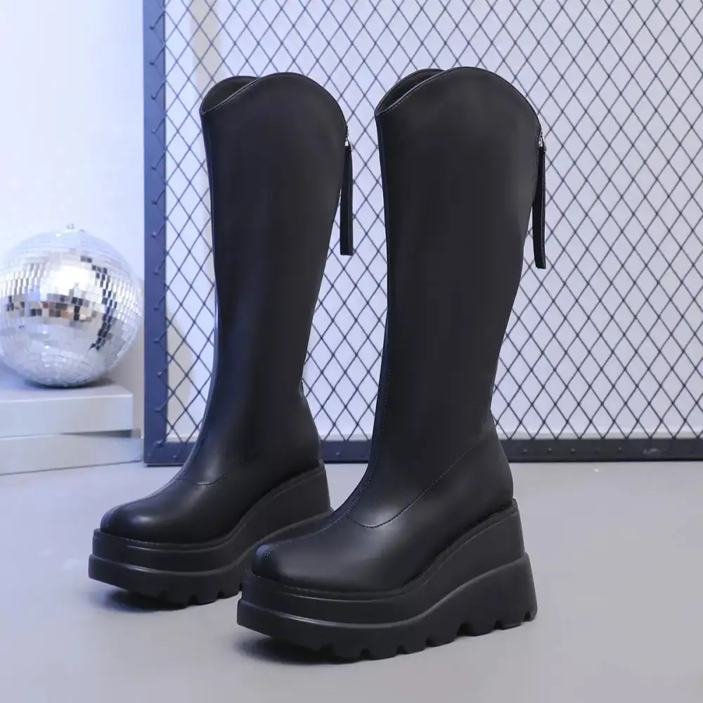 Round Toe Platform Wedge Boots