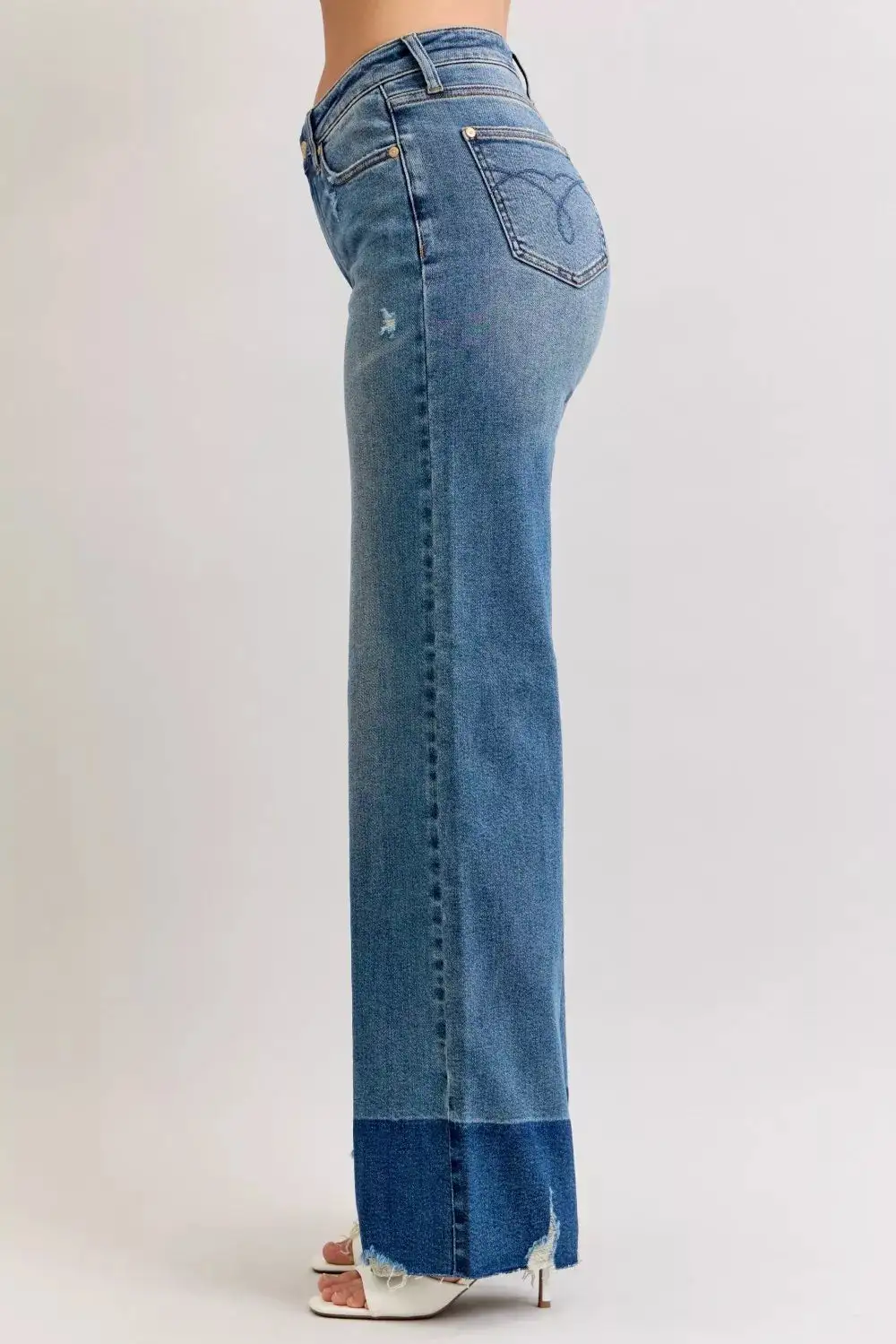 Refined High-Waist Raw-Hem Washed Pocketed Straight Leg Jeans