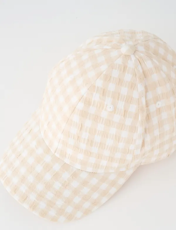 Fashionable Plaid Light Beige Cap