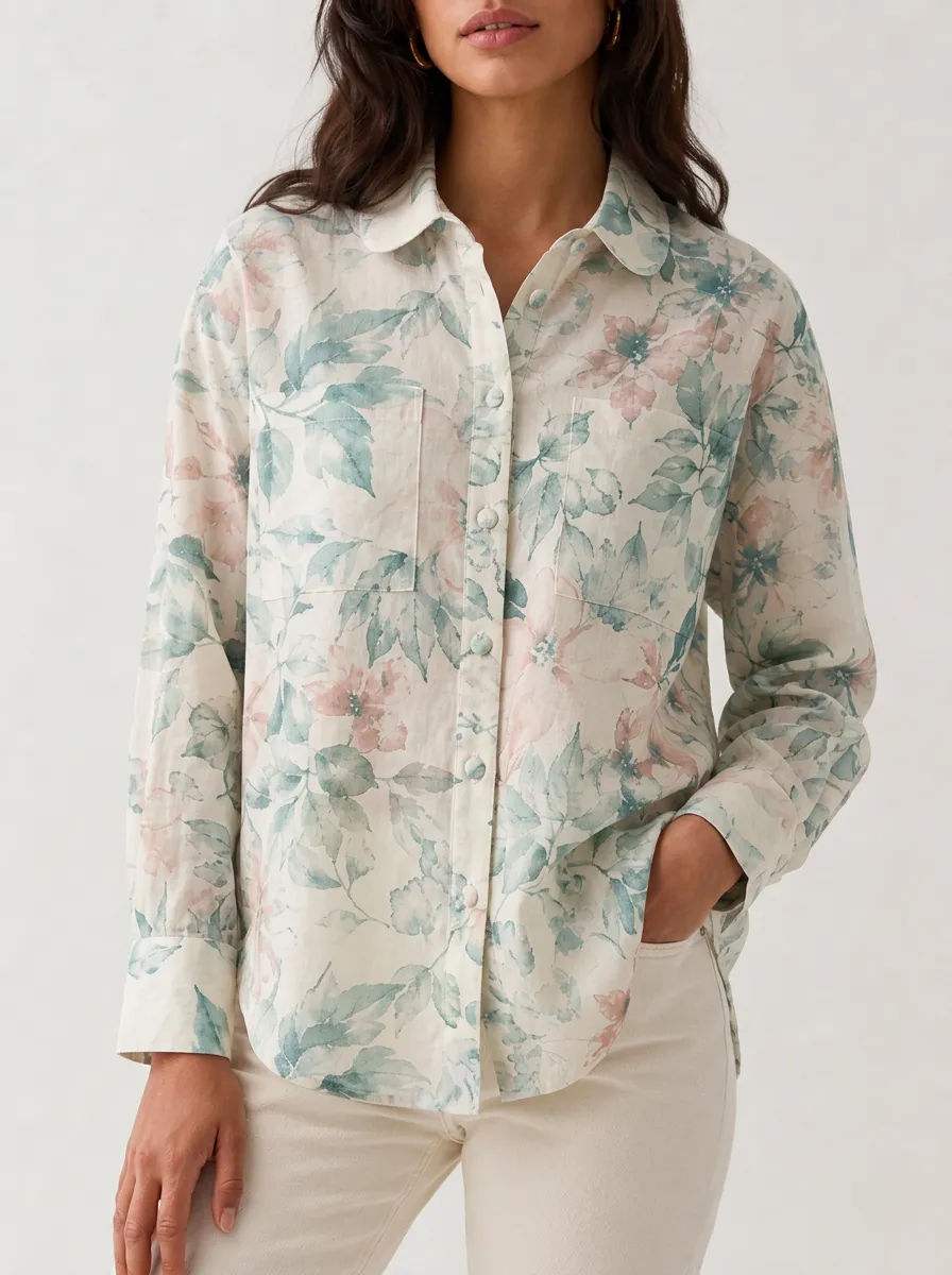 Women's Botanical Floral Point Collar Shirt
