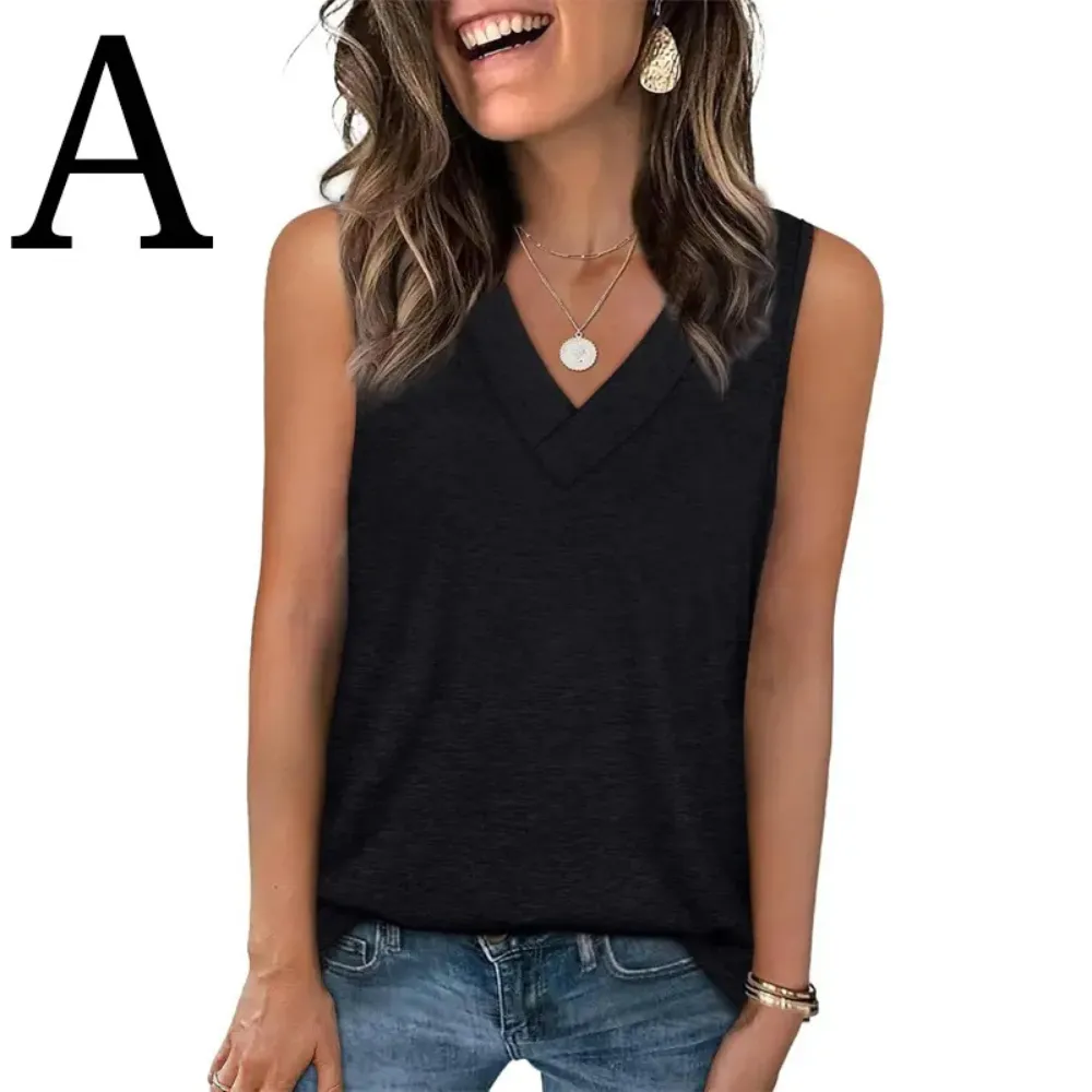 Women's 2026 V Neck Tank Tops Summer Sleeveless Loose Fit Basic Tee Trendy Casual Fashion Tops