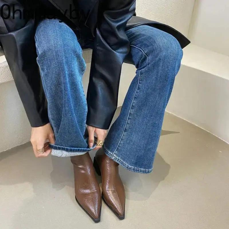 Leather Cowboy Pointed-Toe Knee-High Boots