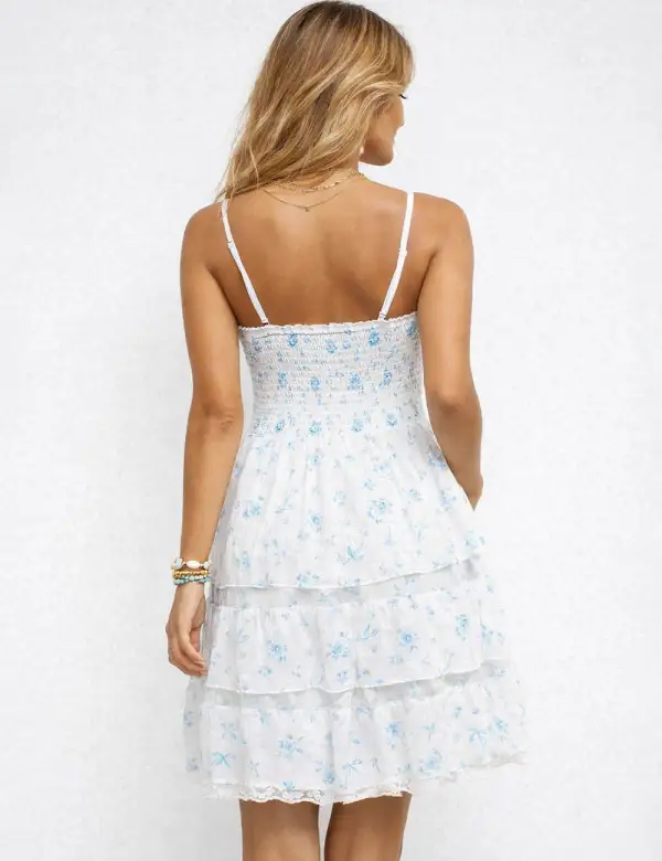 Lace Tiered Ruffle Romantic Mini Dress
