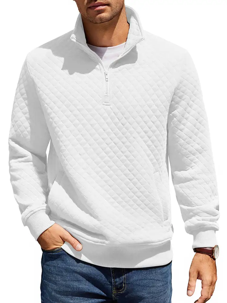 Trendy Quarter Zip Pullover Quilted Sweatshirt Hoodie