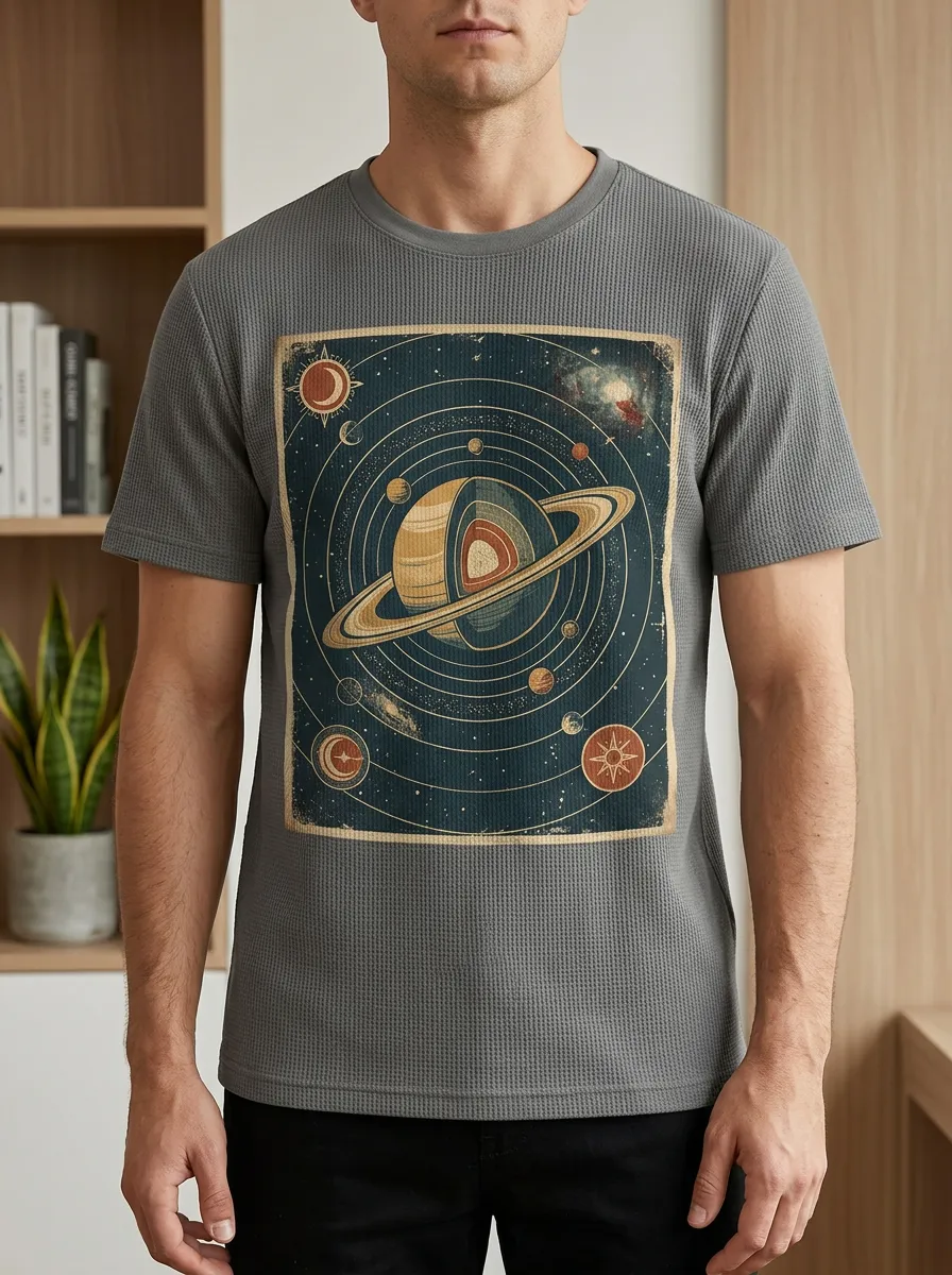 Men's Astronomy Lover Saturn Solar System Modern Crew Neck T-Shirt