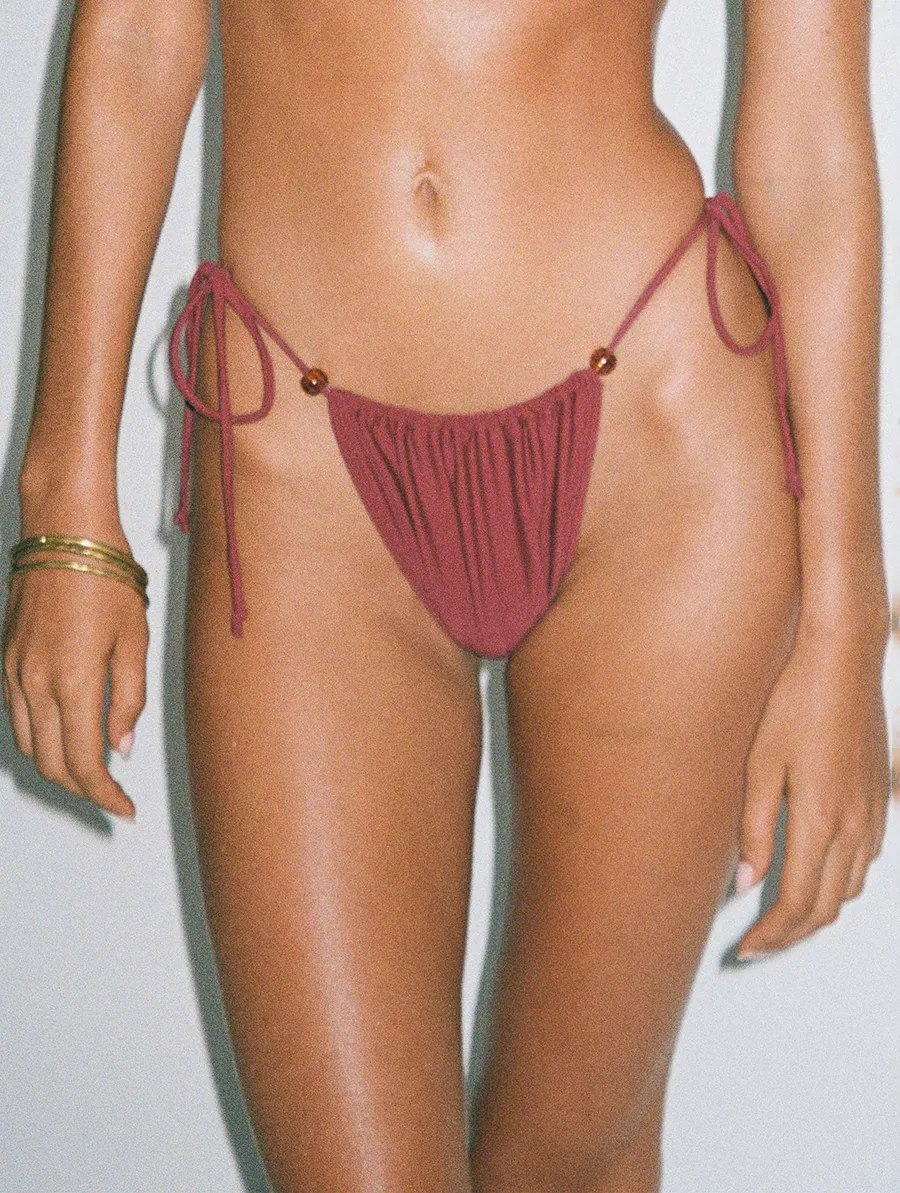 Burgundy Beaded Bikini Bottom