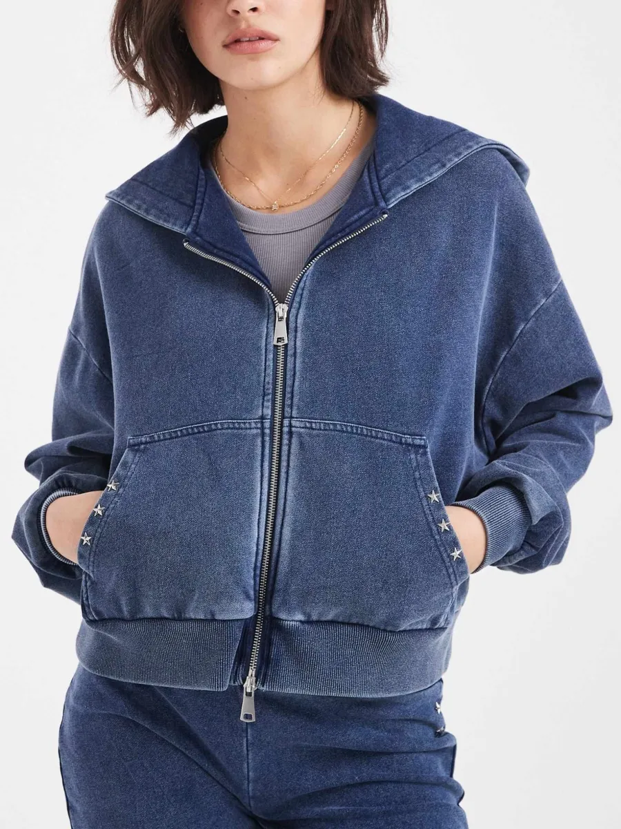 Star-Accent Zip-Up Hoodie