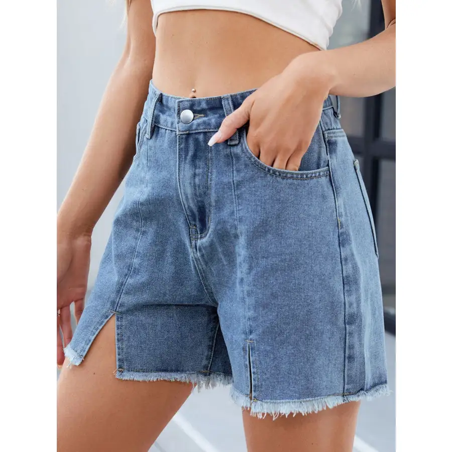 Raw Hem Slit Denim Shorts