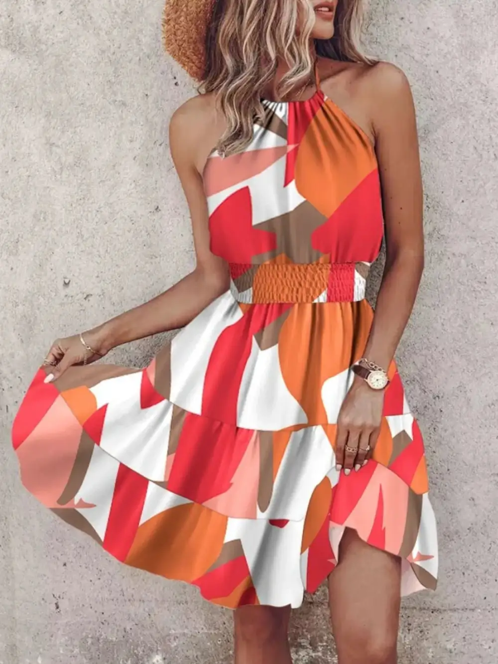 Halter Neck Printed Mini Dress