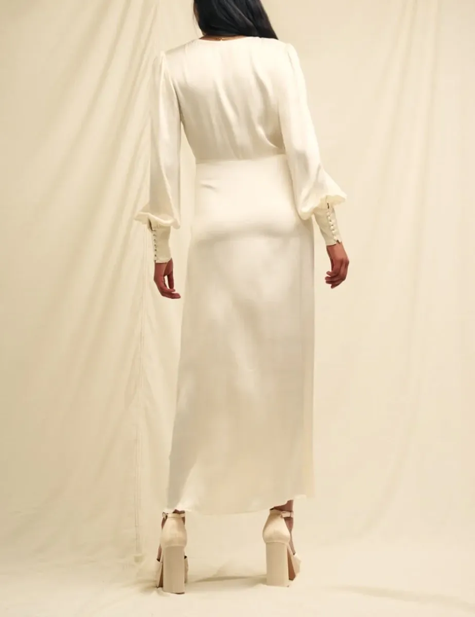 Ivory Satin Lace Trim Bridesmaid Maxi Dress