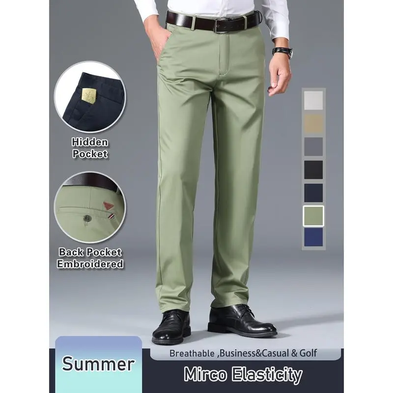 Men's Solid Color Cotton-Blend Casual Dress Pants  Straight Fit · Lightweight · Breathable · Comfortable for Business Commute & Casual Outings