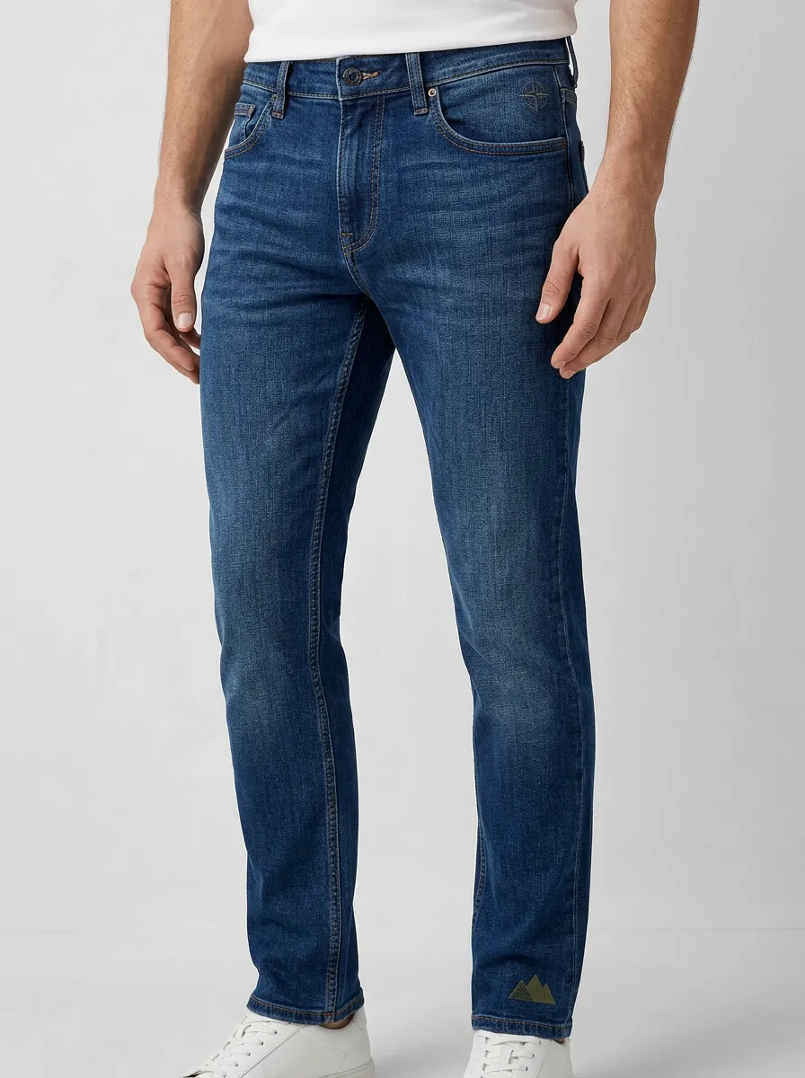 Men's Versatile All Day Mountain Logo Embroidered Stretch Denim Jeans