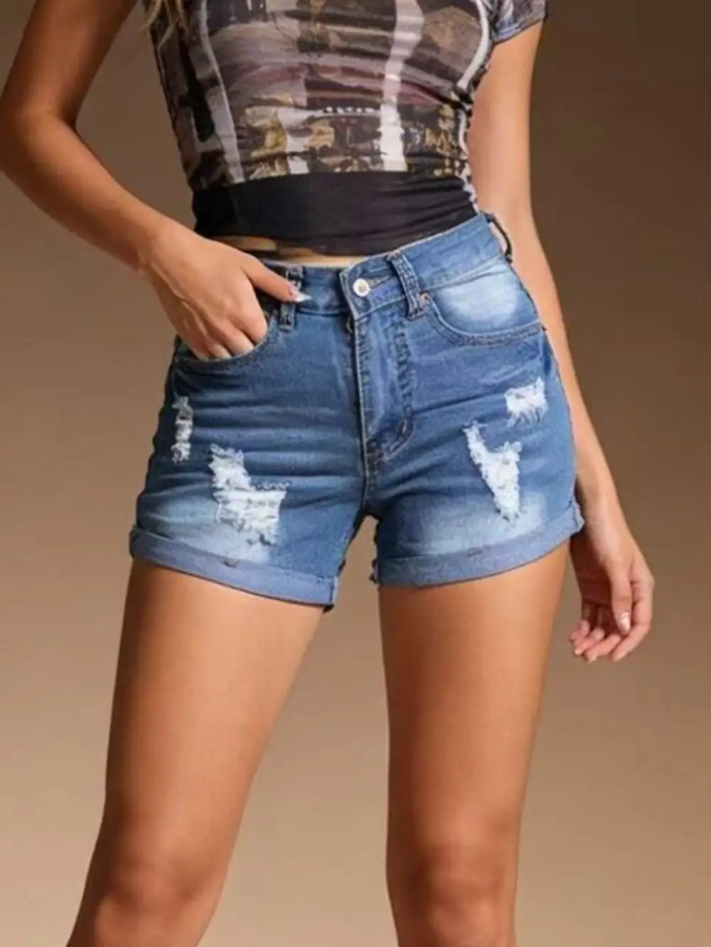 Distressed Denim Shorts