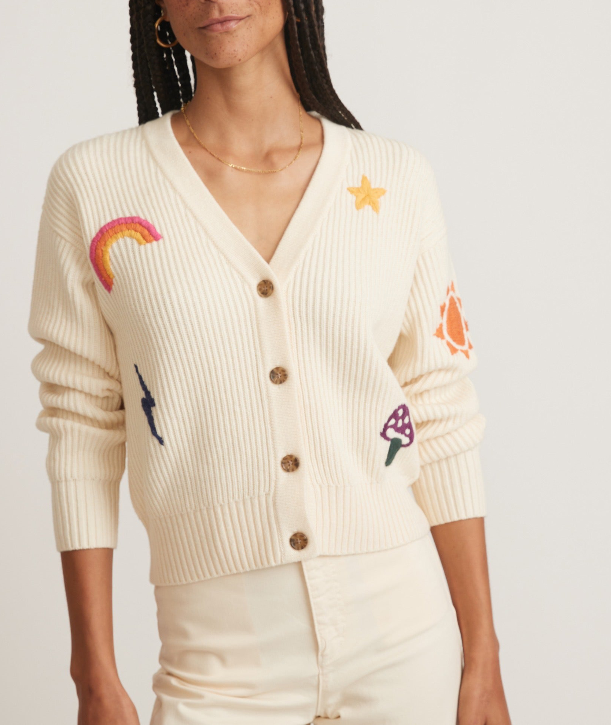 Embroidered Button-up Cropped Cardigan