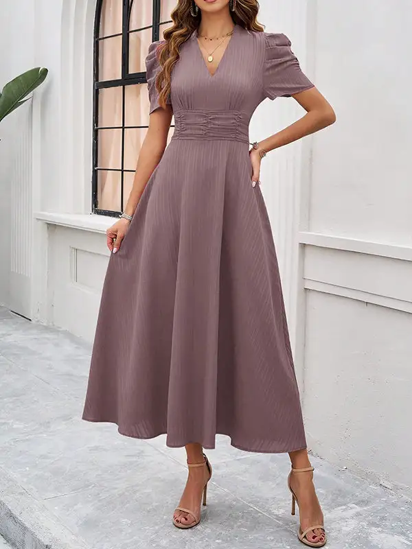 High Zipper Pleated Neck Maxi Dress