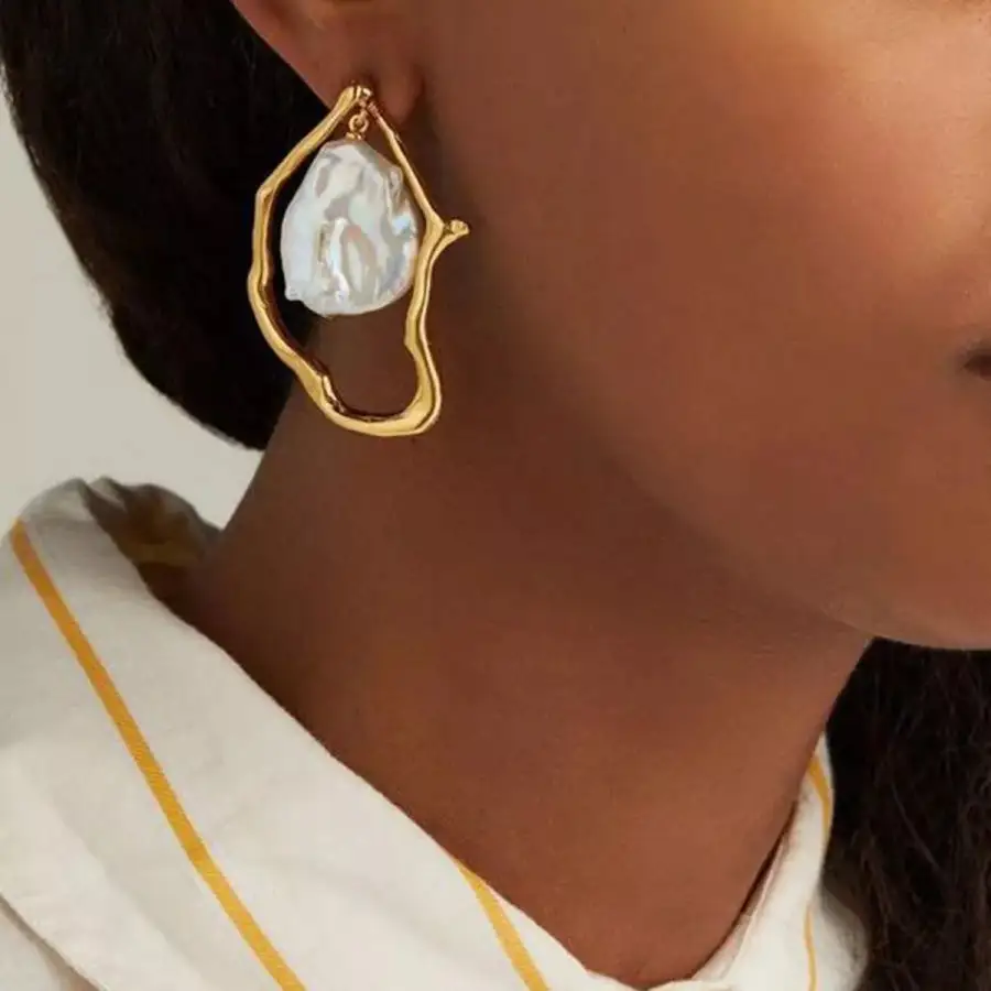 Modern K Gold Plated Pearl Earrings