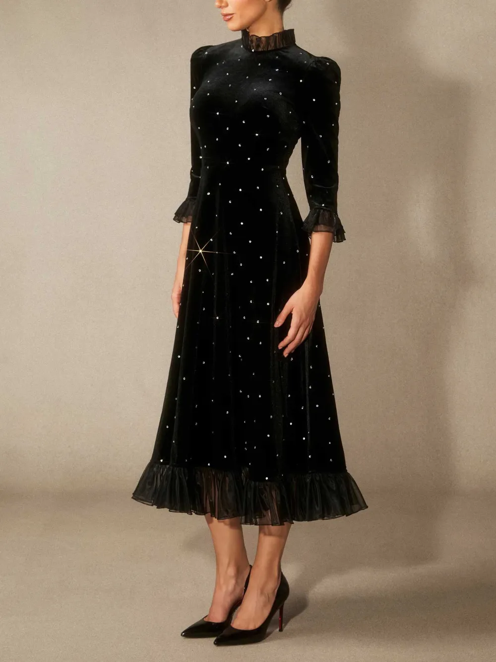 Velvet Rhinestone Midi Dress