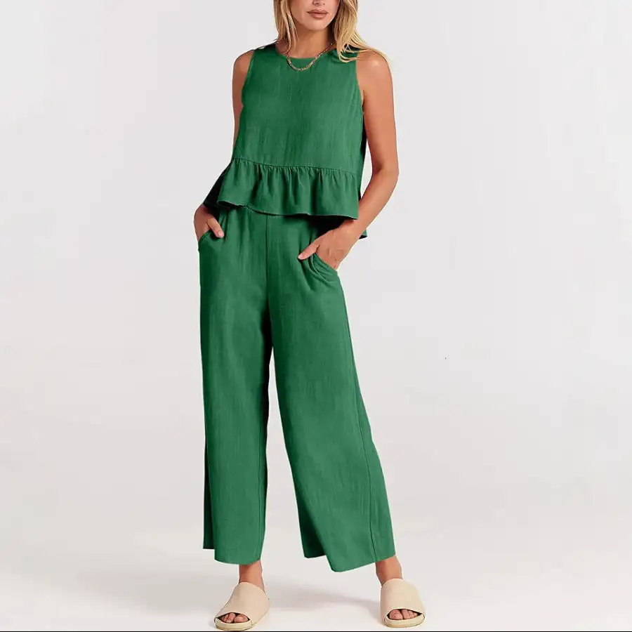 Women's Wide Leg Pants And Sleeveless Top Set