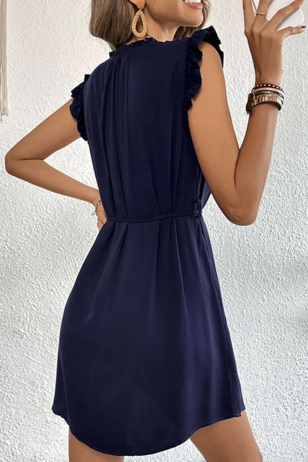 Everyday Tie Detail Ruffle Trim Dress