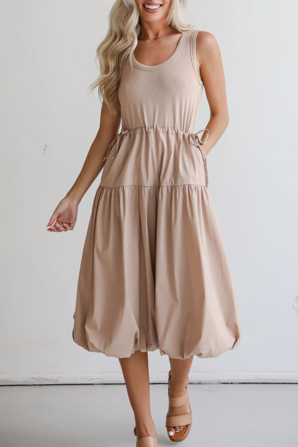 Taupe Contrast Midi Dress