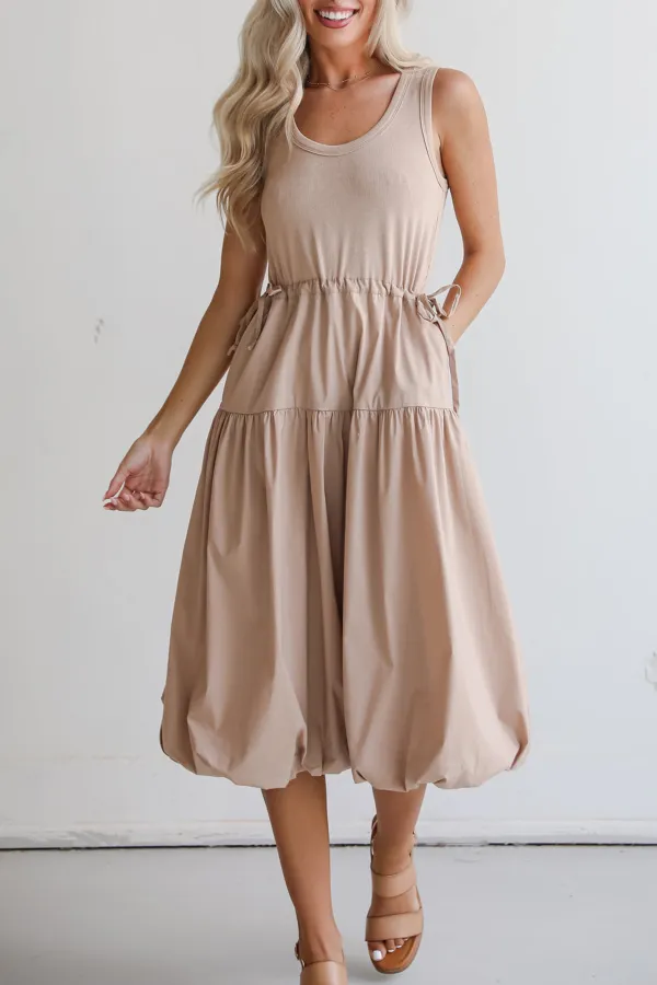 Taupe Contrast Midi Dress
