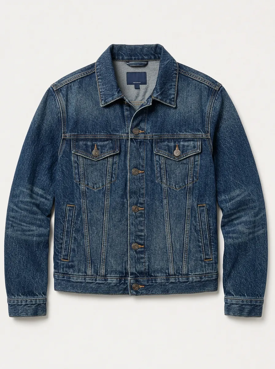 Men's Vintage Wash Blue Denim Printed Jacket