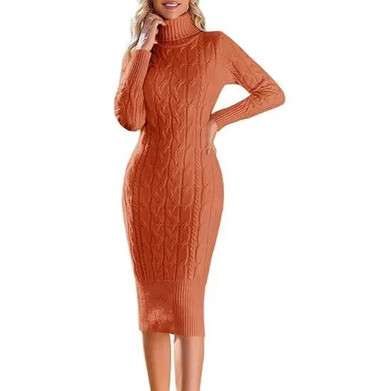 Women’s Long Sleeve Turtleneck Sweater Dress – Effortless Chic, Cozy Confidence