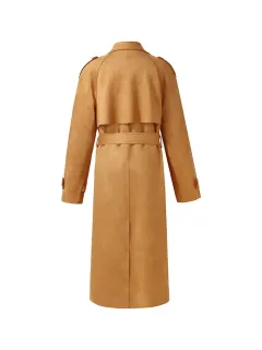 Faux Suede Women Trench Coat With Belt
