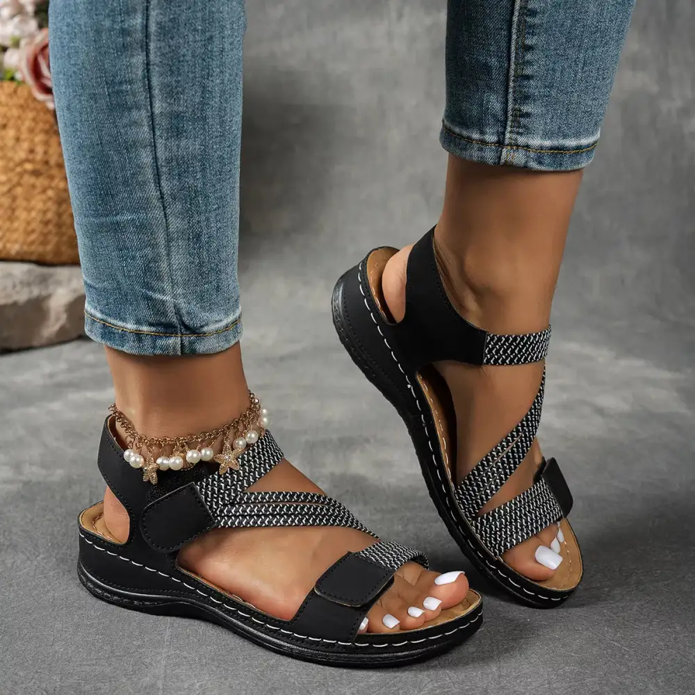 Textured Open Toe Wedge Sandals