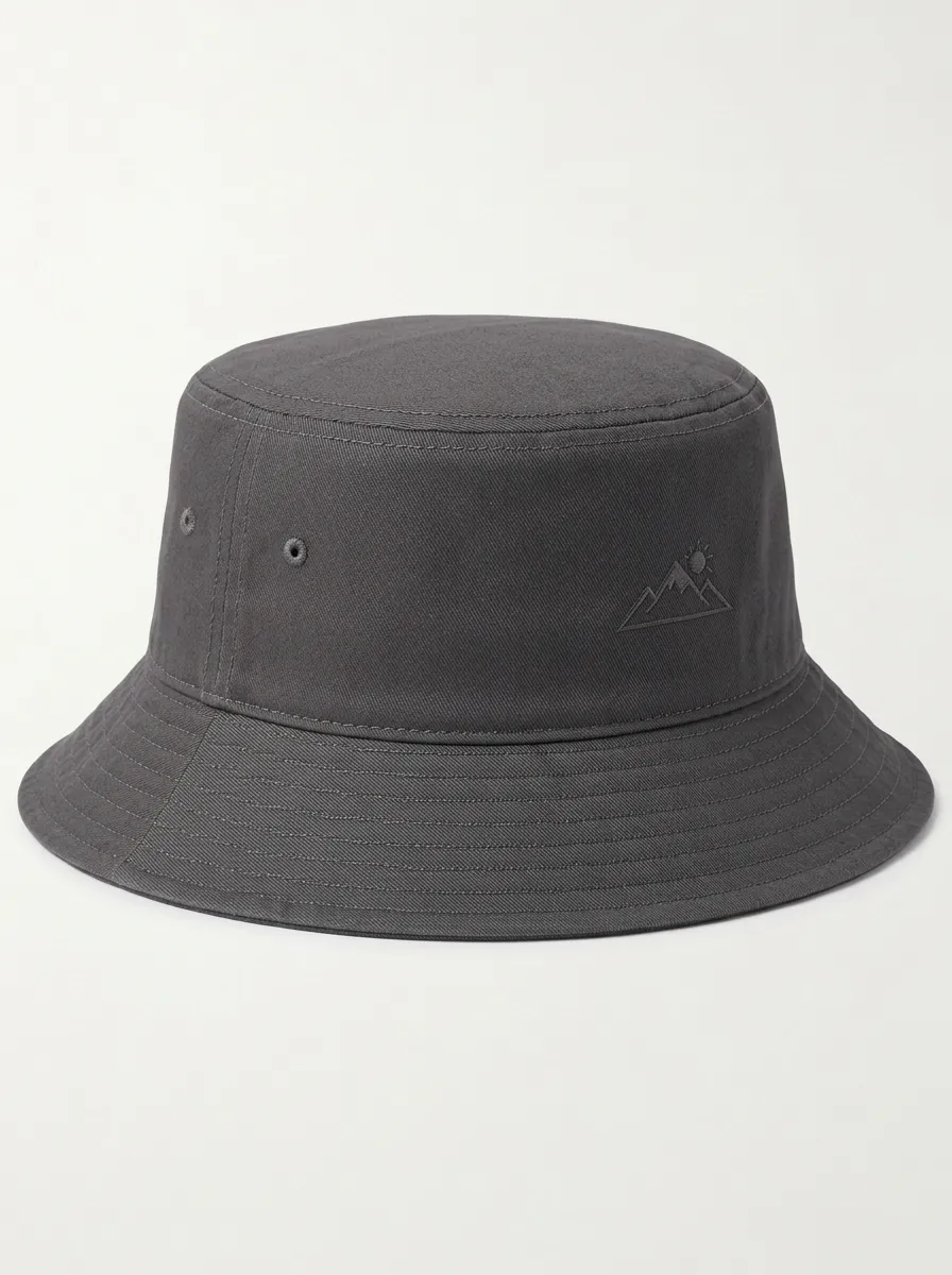 Mountain and Sun Embroidered Bucket Hat for Woodland Inspired Style