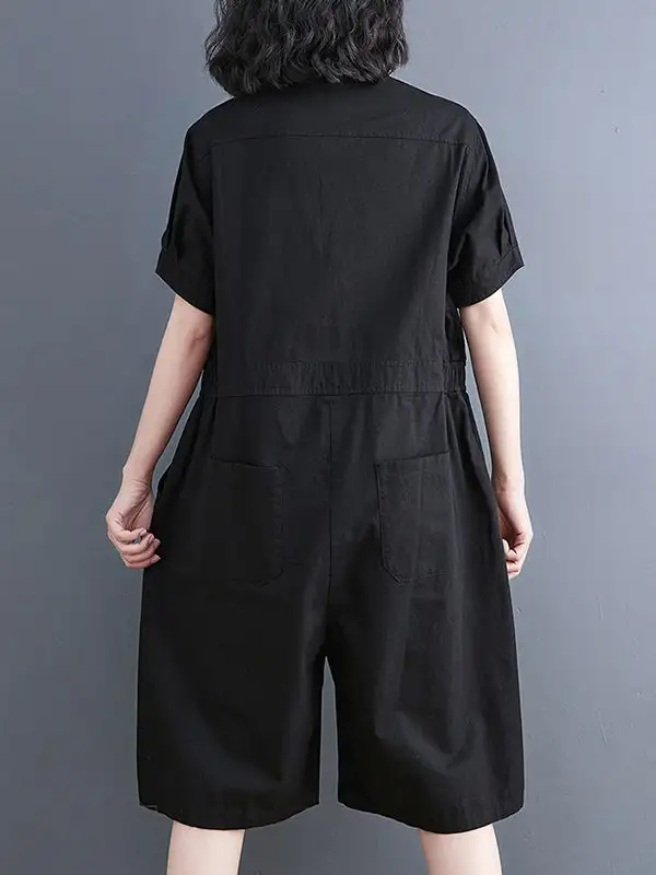 Eenvoudige Jumpsuits Met Effen Kleur En Revers Korte
