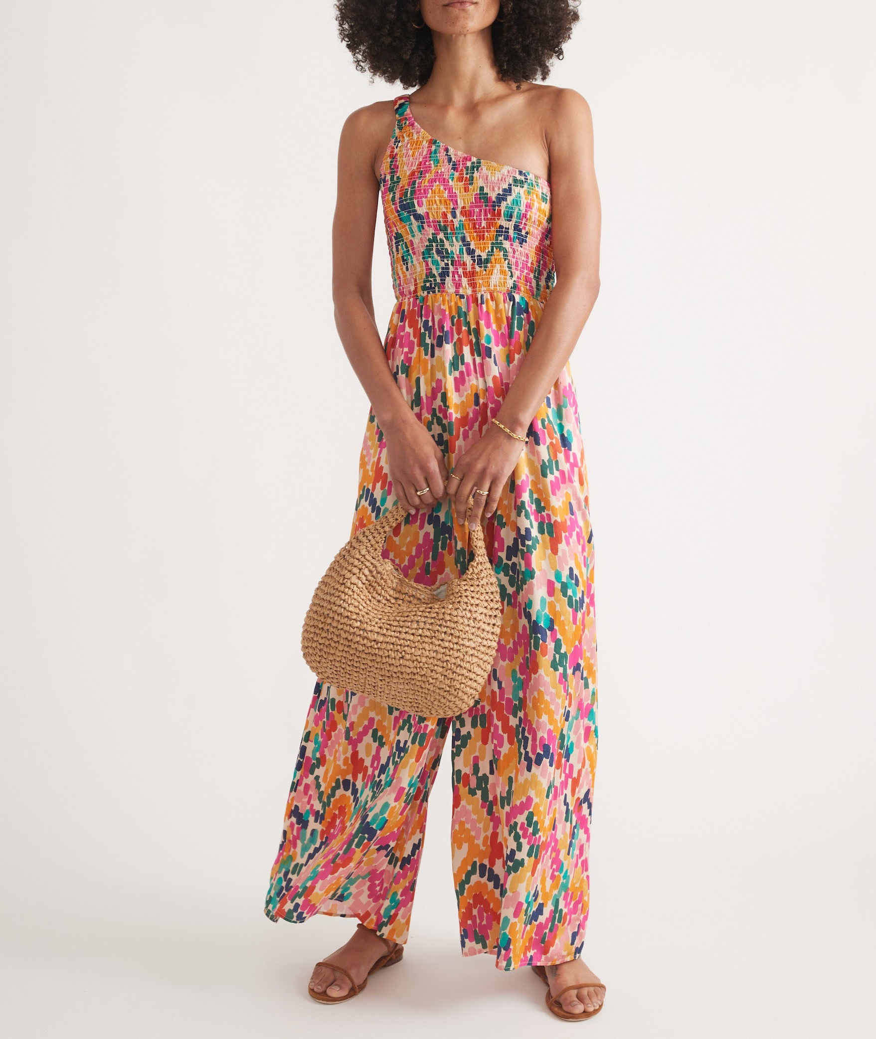 One-Shoulder Floral Print Jumpsuit