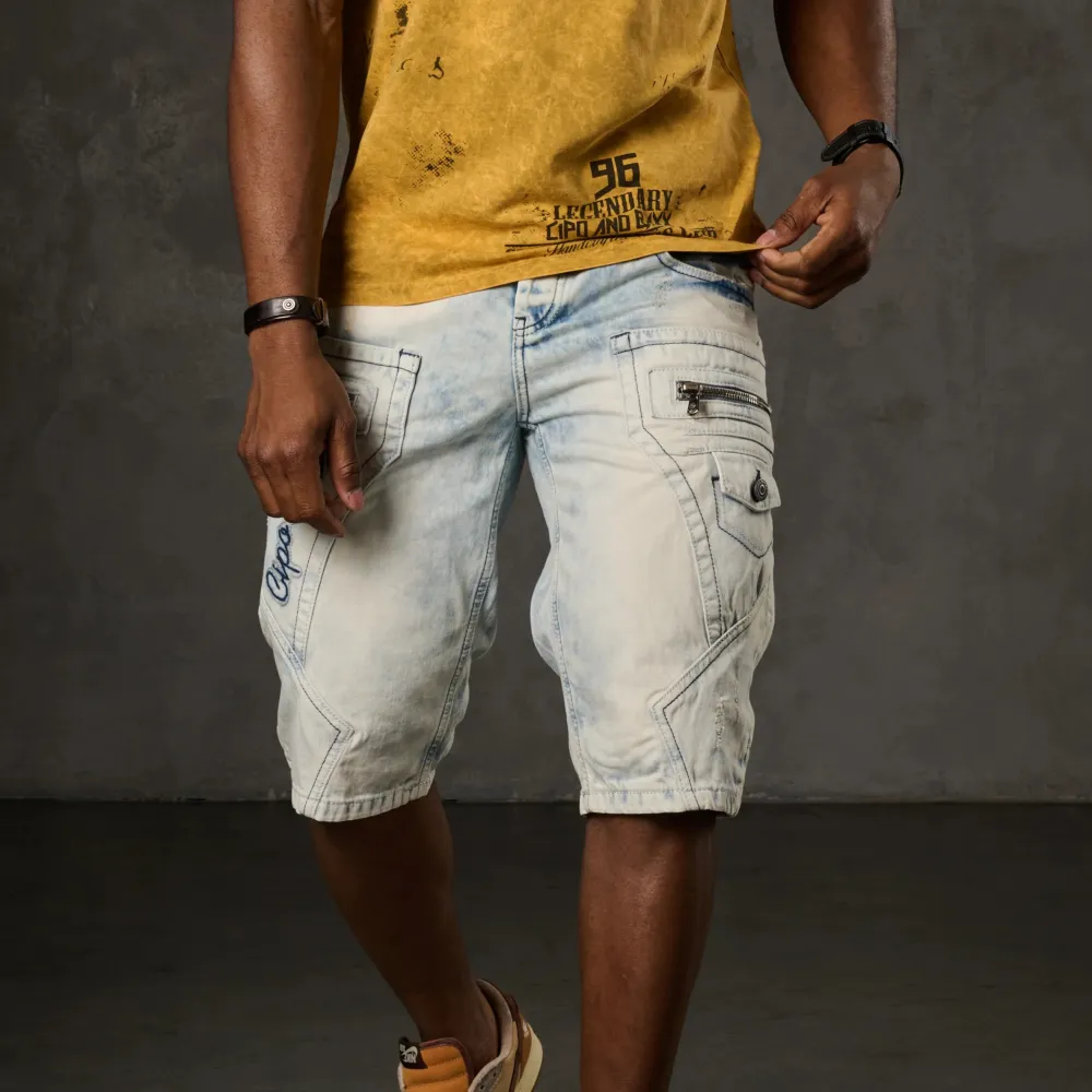 Cargo Pocket Washed Side Pocket Denim Shorts