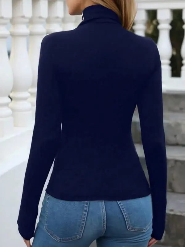 Long Sleeve Slim Fit High Neck Cotton T-Shirt