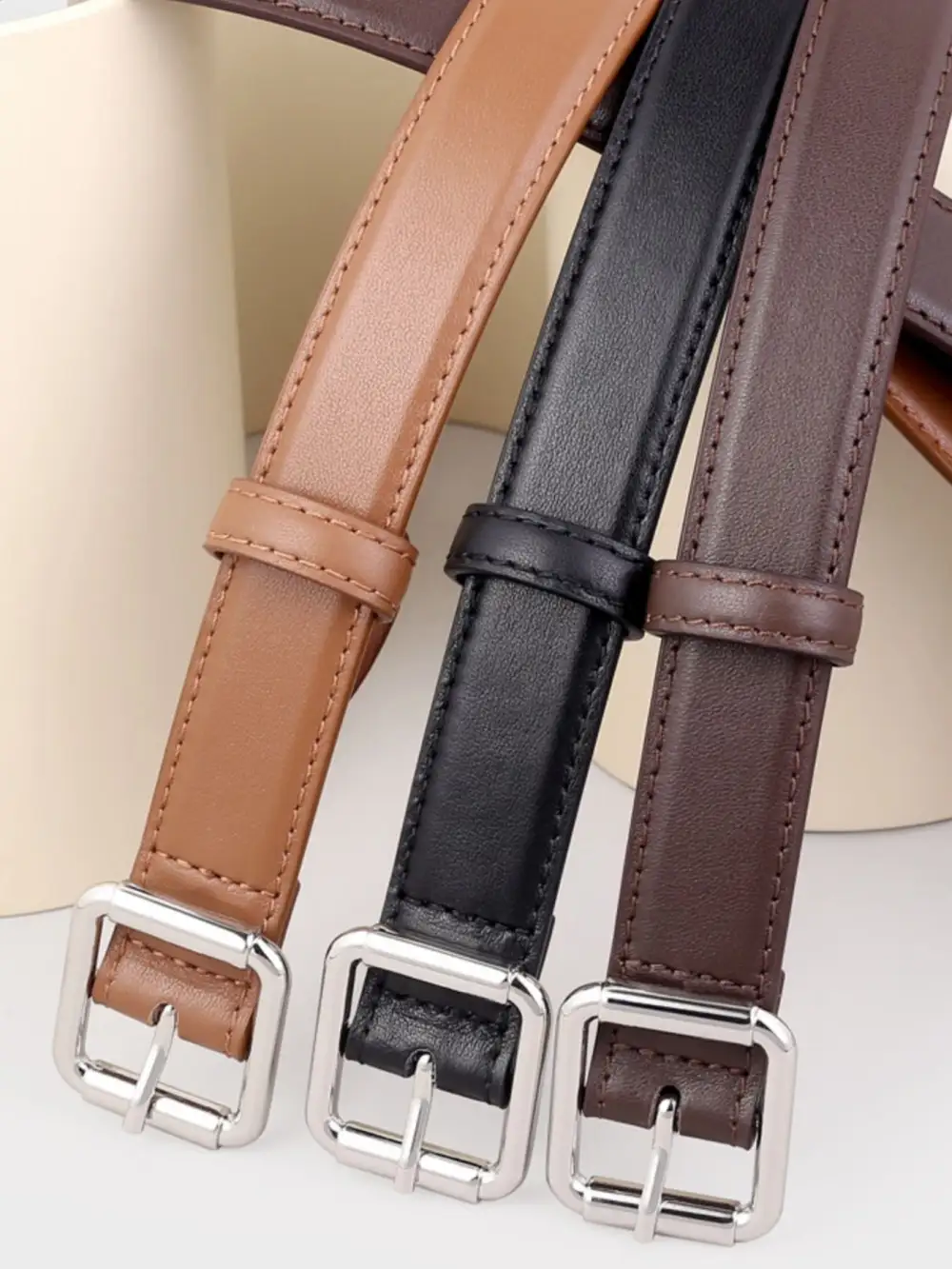 Modern Square Buckle Leather Belt