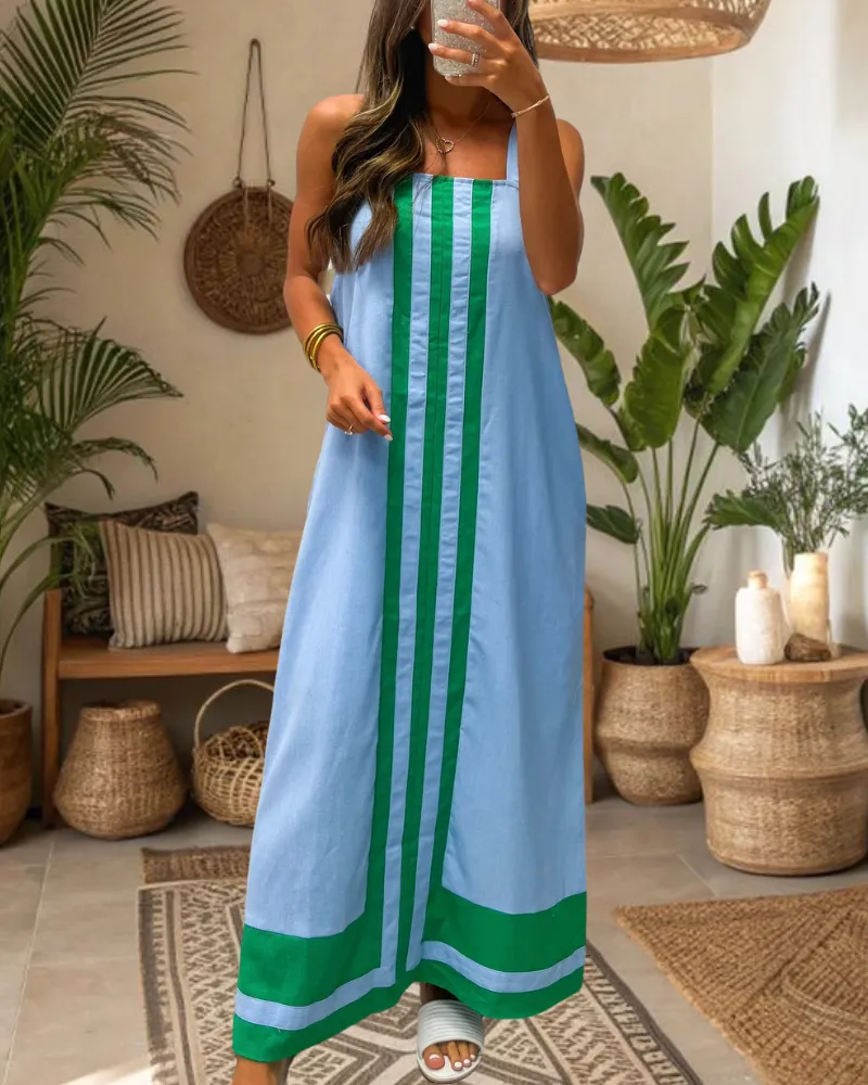 Striped Colorblock Maxi Dress