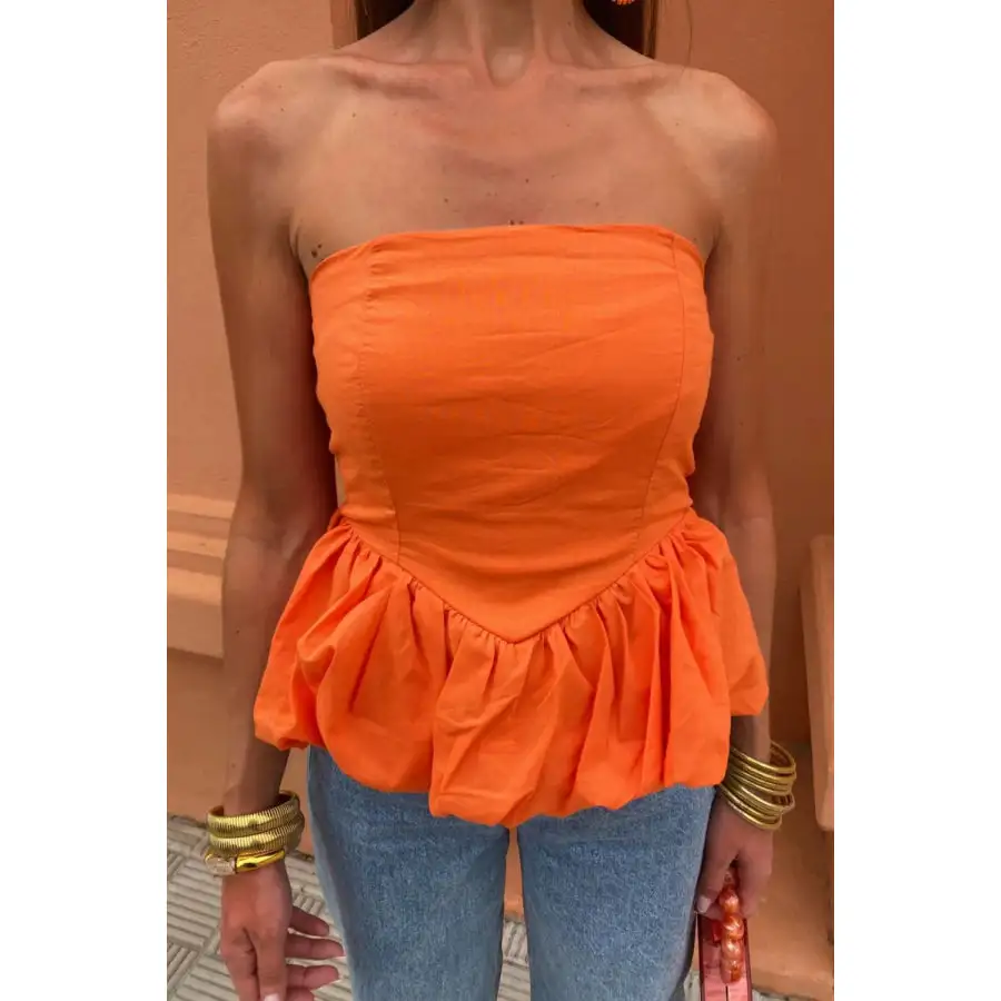Smocked Back Bubble Hem Tube Top