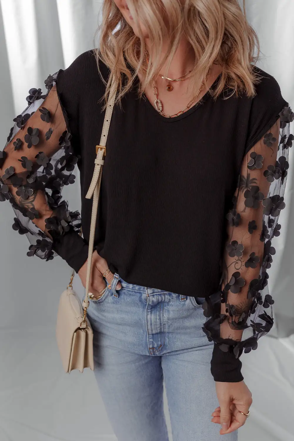 Floral Mesh Long Sleeve Top