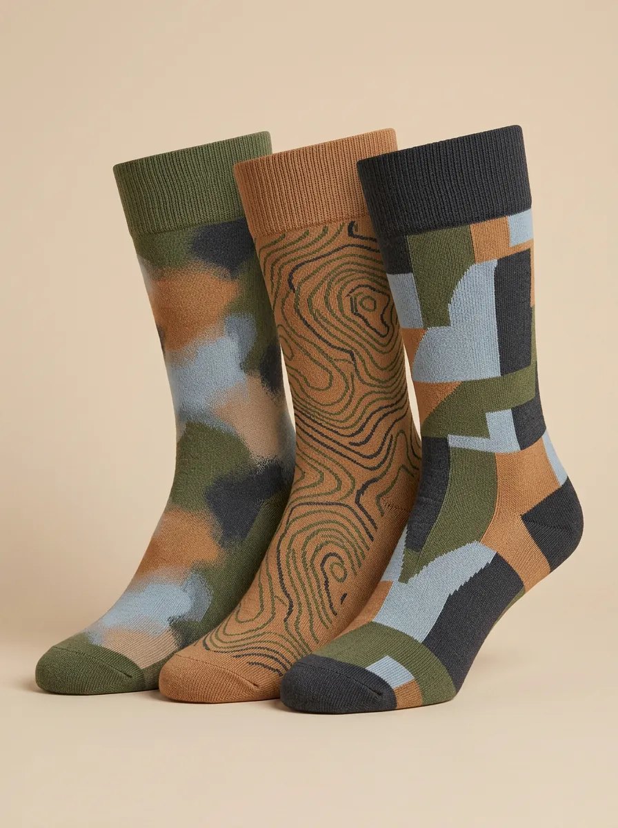 Men's Adventure Topographic Camo Print 3-Pack Socks