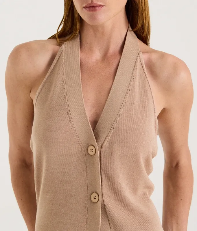 Tan Open Back Halter Knit Vest
