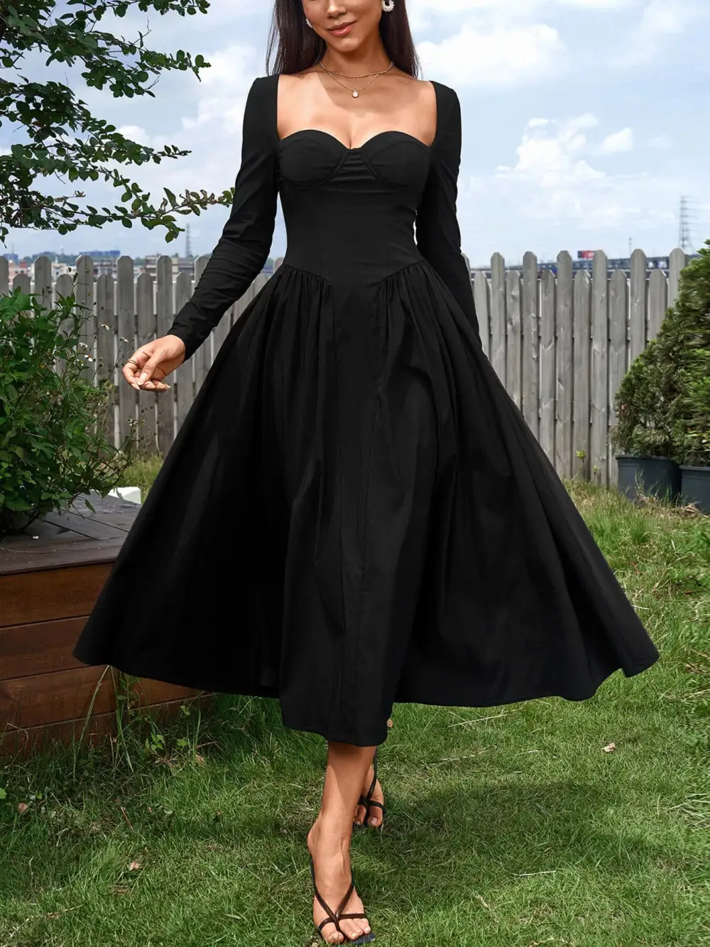 Long Sleeve Maxi Tie Detail Dress