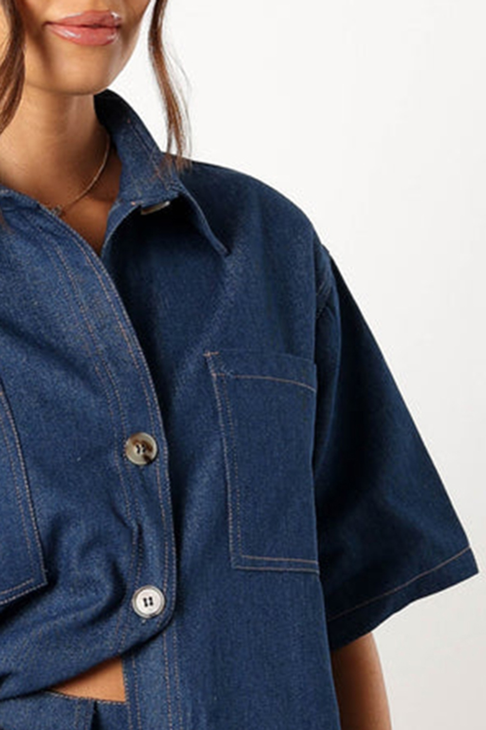 DARK DENIM LOOSE BUTTON DOWN SHIRT