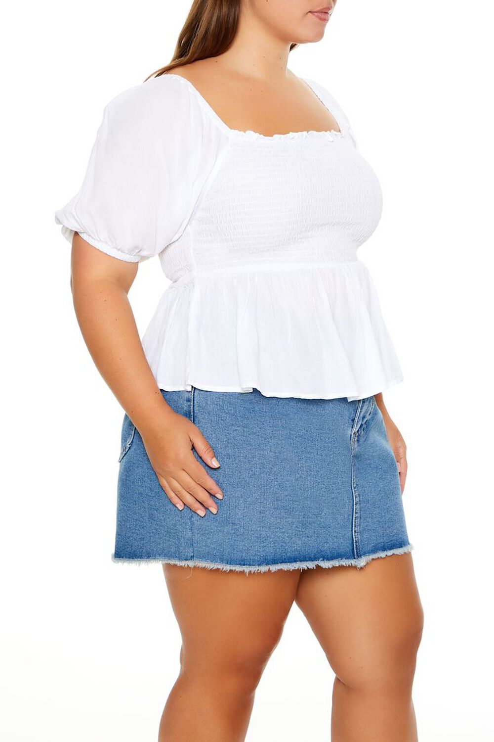 Plus Size Puff-Sleeve Peplum Top